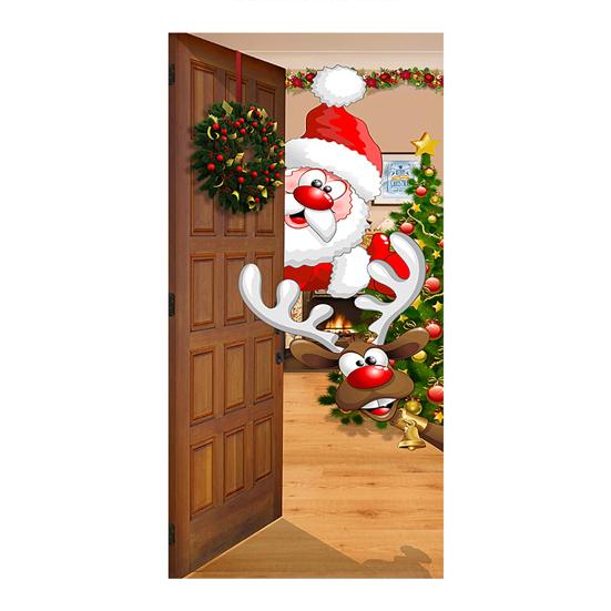 Christmas Door Cover Merry Christmas Backdrop Banner Outdoor Front Porch Door Sign for Holiday Door Wall Home Decor Photo Backgrounds