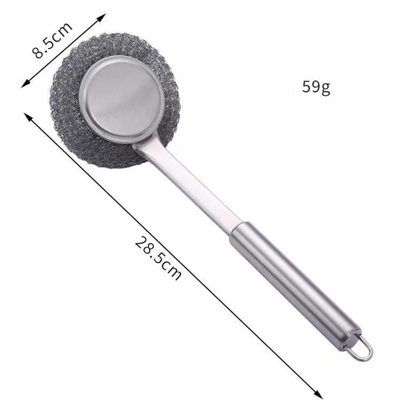 Stainless Steel Long Handle/Short Handle Cast Iron Pan Scrubbers Brush Household Stove Kitchen Specific Steel Wire Ball Cleaning Brush
