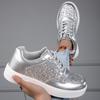 Fashion Shiny Silver Women Casual Shoes Leather Platform Sports Shoes Woman Glitter Bling Sneakers Black Flat Sneakers Skateboard Shoes