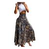 Women Maxi Skirt High Waist Wide Elastic Waist A-Line Retro Printed Skirt Summer Loose Fit Long Skirt Streetwear