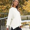 Women's Fall/winter Open-fork Knit Crew Neck Loose Solid Color Bat-sleeve Sweater