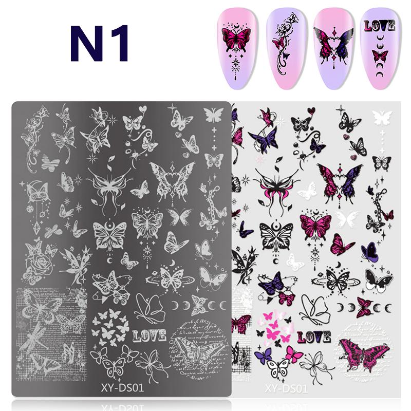 Butterfly Flower Nail Art Stamping Plates Drawing Template Geometric Stripe Line 3D Image Stencil Mold Manicure Template