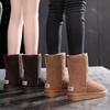 [Full Size] Snow Boots Women's Medium Tube Cowhide Warm Non-slip Velvet Thickened Bread Shoes Cotton Shoes Are Versatile