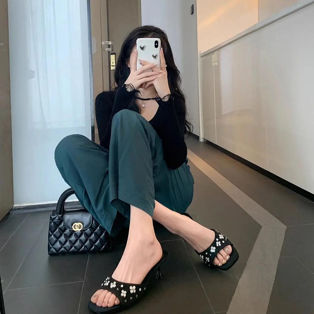 Fashion With Heel Rhinestone Shoes Summer Top Designs Slides Sale Designer Luxury New Collection 39 Women's Slippers and Ladies Sandals