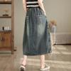 Plus Size Women's Summer Dress Ethnic Style Loose Denim Skirt Skirt Spring and Autumn A-line Mid-length Skirt