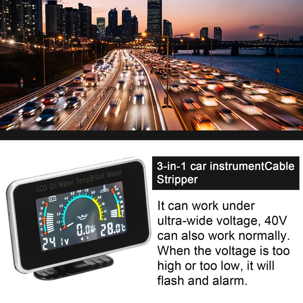 3-in-1 Car LCD Meter Digital Oil Pressure Voltage Water Temperature Gauge Universal Instrument 9-36V for Car Truck SUV