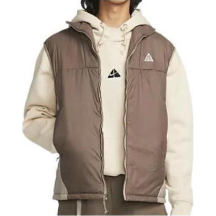 Nike Solid Print Stand Collar Zip Vest Men Vests Brown DQ5778-004