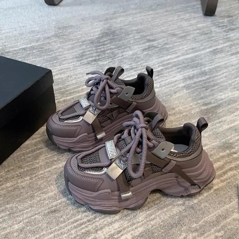 Women's Chunky Sneakers Breathable Mesh Platform Sports Shoes Woman Fashion Lace Up Thick Sole Casual Shoes Mujer 2025