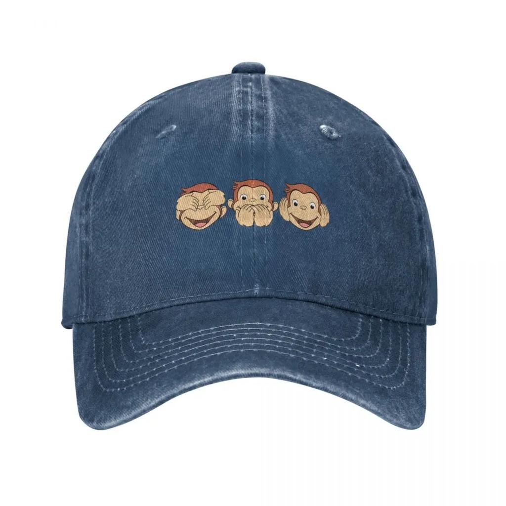 Cute Brown Monkey Curious George Baseball Cap Classic Distressed Cotton Sun Cap for Men Women Outdoor Running Golf Caps Hat