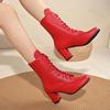 Women Ankle Boots Mid Heel PU Leather Lace Up Women Shoes Pointed Toe Woman Short Boot 2025 New Botas Femininas Plus Size 43