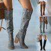Women Fashion Casual Vintage Retro Long Knee-High Cowboy Boots Square Heel Shoes