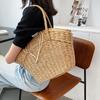 Summer Straw Bag Women Weave Handmade Handbag Drawstring Handle Bag Large Capacity Wave Point Tote Bag Shopping Bags ARI