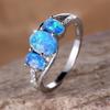 Blue Fire Opal Three Stone Ring Cute Oval Birthstone Engagement Rings For Women Vintage Charm  Color Wedding Bands Jewelry