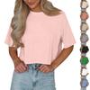 Women's New Summer Short Sleeve Round Neck Solid Color Loose Crop Sexy Pullover T-shirt Jacket
