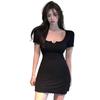 Women's Dress Square Neck Slim Sxey Short Sleeve Korean Style