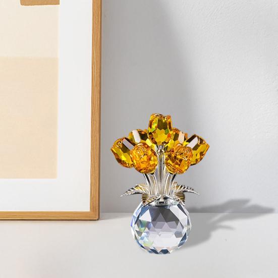 Yousheng Faux Crystal Rose Flower Ornament Handmade Bouquet Figurine Mini Flower Vase Decoration Wife Girlfriend Women Wedding Anniversary Birthday