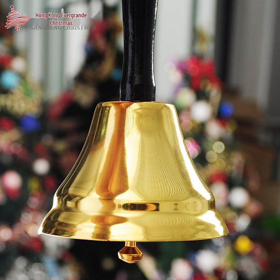 Рождественский золотой металлический колокольчик с деревянной ручкой - Праздничные украшения