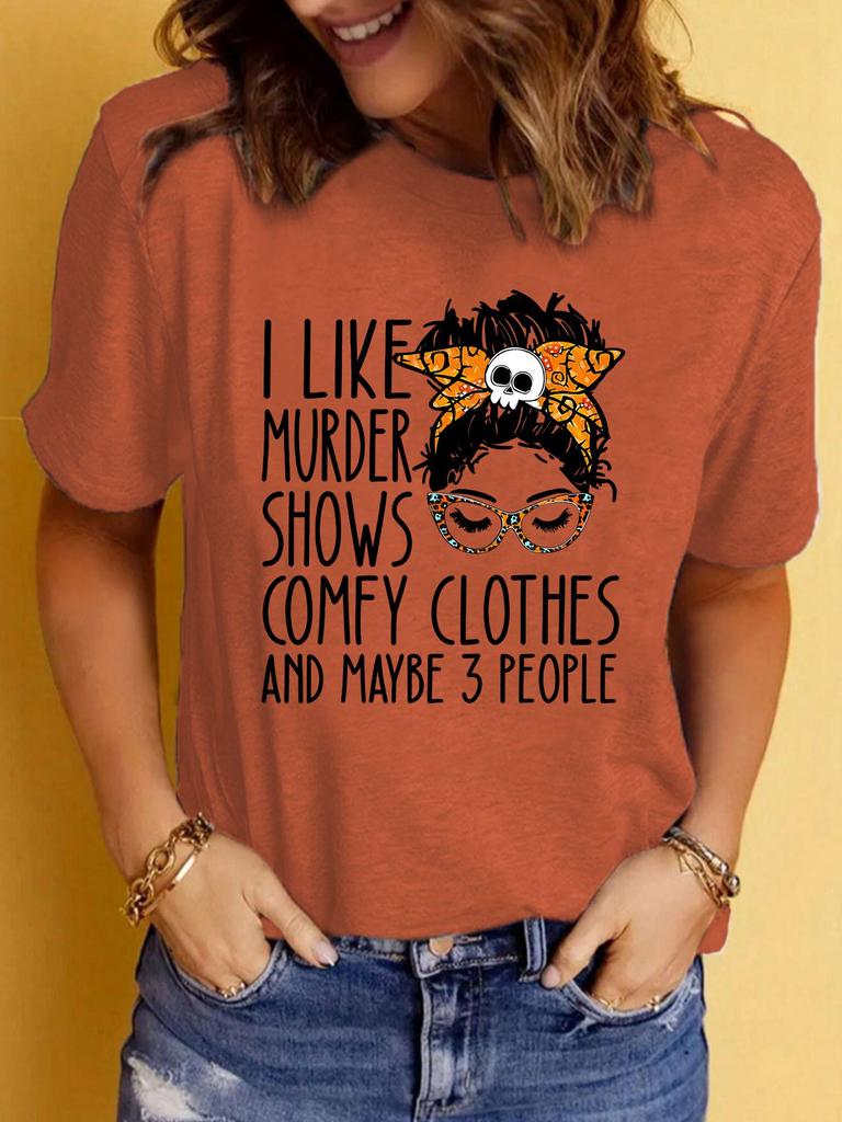 Women's Ilke Murder Pattern Printed Short-Sleeve T-Shirt for Casual Summer Fashion
