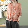 Ladies Printed Vintage Women's V-Neck Tops Casual Loose Cotton Linen Thin Section Half Sleeve Shirt