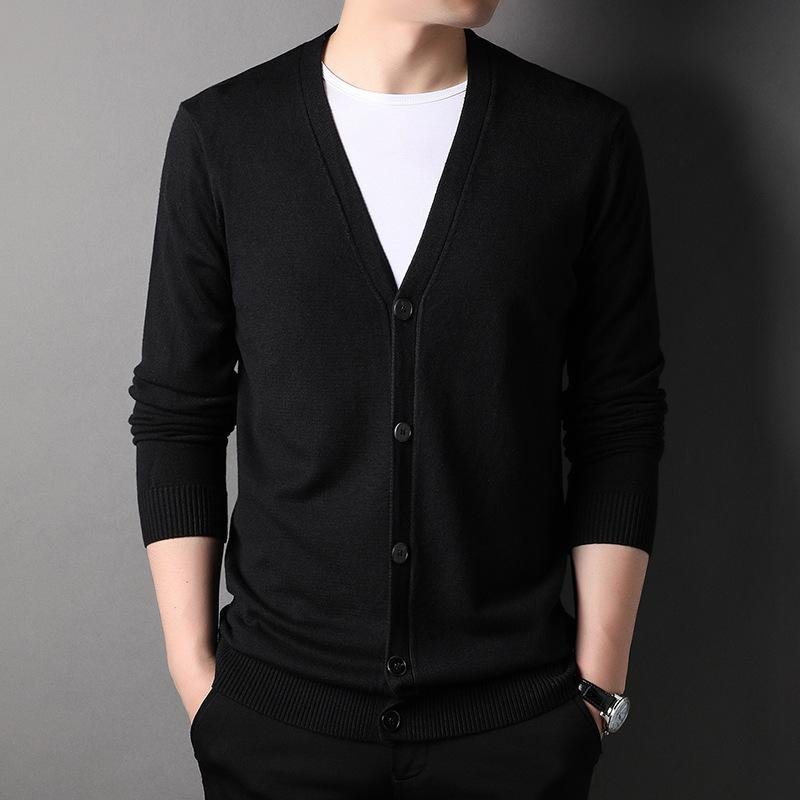 Cozy Up New Spring Autumn Knitted Cardigan Men Solid Color V Neck Slim Fit Sweatercoat Fashiion Casual Single Breasted Cardigan Sweaters