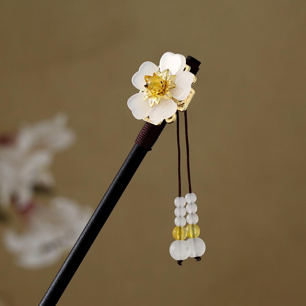 Handmade Flower Hair Sticks Chinese Style Party Hair Bun Decorative Wooden Hairpin for Women Girls