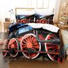 Steam Engine Duvet Cover Set Locomotive Green Black Train On Steel Railway Track Travel Adventure Graphic Print King Queen Size