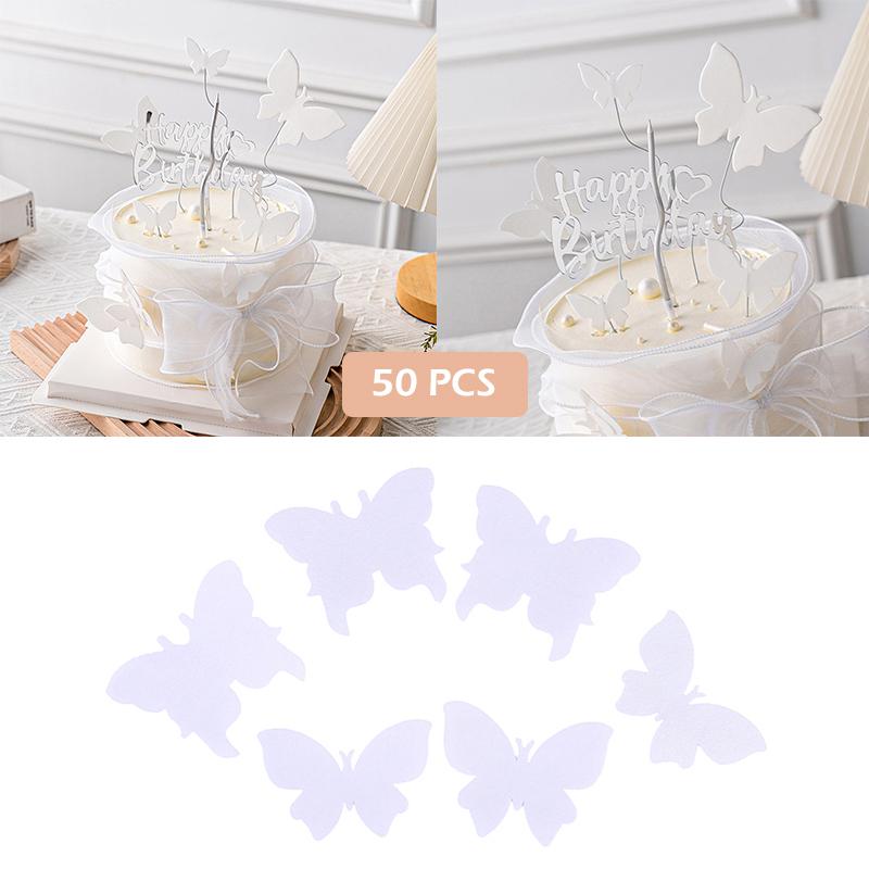 50Pcs Butterfly Flower Shape Cake Baking Decorating Paper Wafer Paper Cake Dessert Toppers Gifts KTY