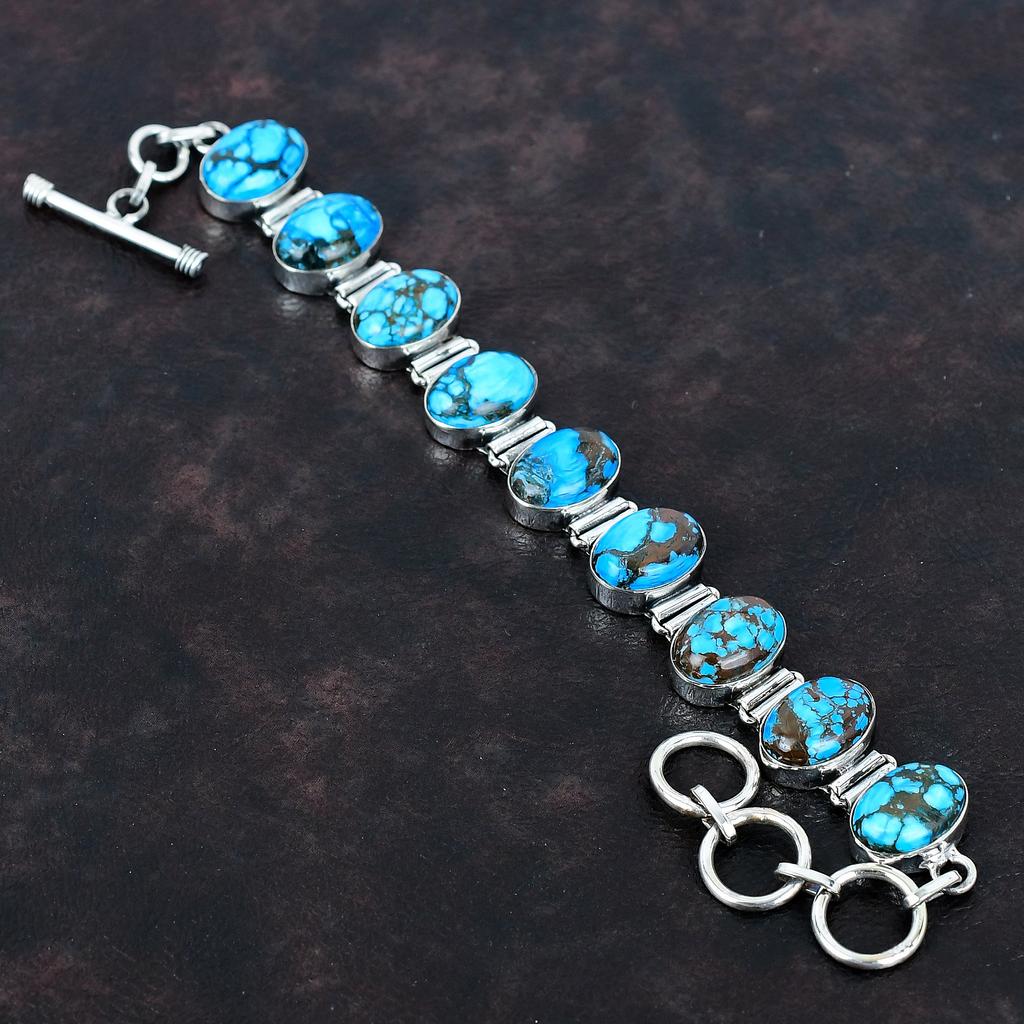 Браслет из тибетской бирюзы, браслет ручной работы, ювелирные изделия из настоящего драгоценного камня, браслет из стерлингового серебра 925 пробы, регулируемый браслет-цепочка, подарки на годовщину