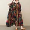 Plus Size Short Sleeve Vintage Print Summer Long Dresses For Women Casual Loose Holiday Ladies Elegant Dress