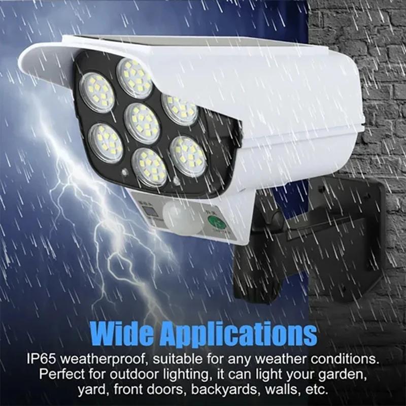 77LED Solar Motion Sensor Security Light Outdoor Dummy Camera Wireless Flood Light Waterproof Lamp For Home Garden,1/2/3PCS