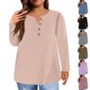 Women's Plus Size Fashion New Button Collar T-Shirt Long Sleeves Solid Color Casual Tops