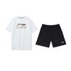 Li-Ning Letter Logo Printed Fashion Comfortable Breathable Round Neck Pullover Short Sleeve T-Shirt Casual Sports Suit Unisex Tops AHSUA19-1+YKSV147-2