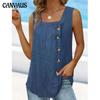 Summer Women's Tank Tops Pleated Square Collar Sleeveless Button Undershirt Vest