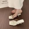 French Fairy Style Beige Square Head Open-toed Slippers Women's Summer Wear 2025 New Stiletto 7cm High-heeled Sandals
