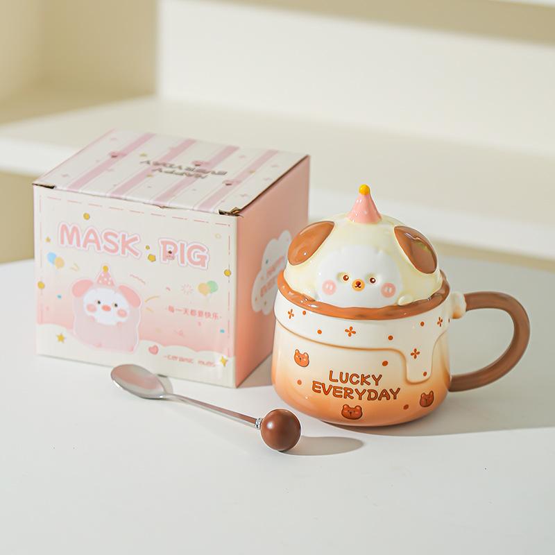 Household Drinking Cup Ceramic Coffee with Lid Mug Girl High Looking Birthday Gift Souvenir Cute