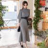 Autumn Winter New Korean Style Long Sleeve Women's Fashion Turtleneck Warm Long Maxi Knitting Pullover Sweater Dresses With Belt