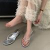 Rhinestone Slope Heel Flip-flops Women's Summer Wear 2025 New with Skirt Thick-soled Clip Toes Beach Slippers