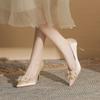 Champagne Satin Wedding Shoes Thin Heel Pointed Head Light Mouth Rhinestone Square Buckle High Heels Bride Bridesmaid Shoes