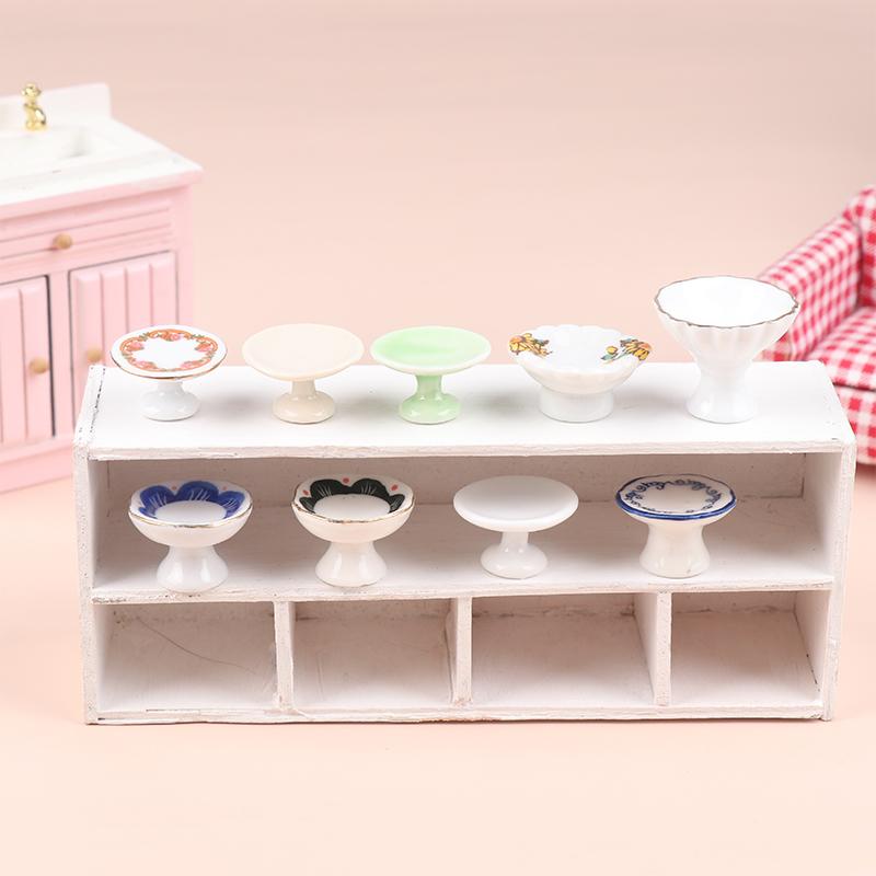 1:12 Dollhouse Miniature Ceramic Fruit Dish Plate Tall Tray Cake Plate Tableware Kitchen Model Decor Toy Doll House Accessories