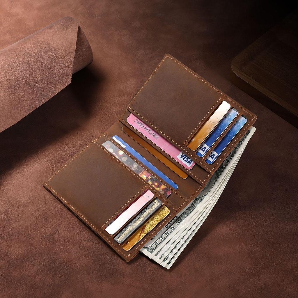 Men's Genuine Leather Trifold Wallet - Large Capacity Retro Crazy Horse Leather Clutch