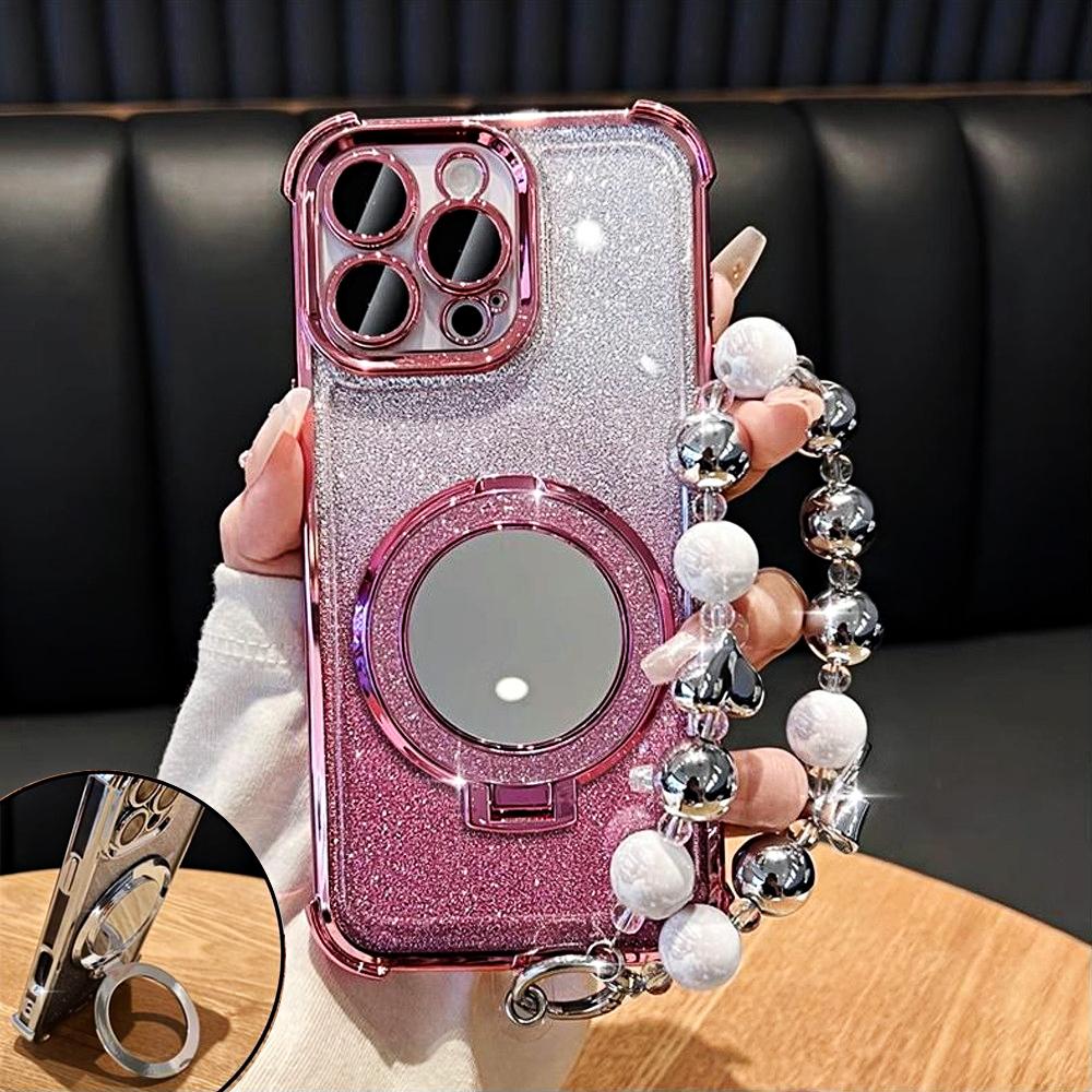 Lovely Heart Bracelet Mirror Phone Holder Case For Xiaomi Redmi Note 13 12 Pro 4G 5G 11S 10S 9S 10 11 Shockproof Glitter Cover
