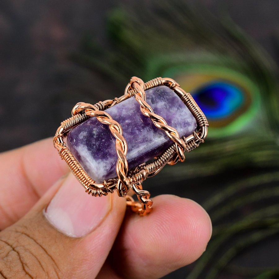 Lepidolite Handmade Copper Wire Wrap Jewelry Ring Size 6 H1U28