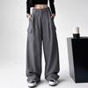 Gray Drapey High Waist Slimming Cargo Pants with Large Pockets - Women's 2025 Spring/Autumn Floor-Length Casual Pants.