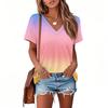 T Shirts For Women Pleated V Neck Dressy Casual Blouses Printing Short Sleeve Summer Tops Loose Fit