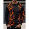 3D Printed Flame Scratch Pattern Autumn Men's Crew Neck T-Shirt Casual Long Sleeve Oversized Pullover Fashion Tops
