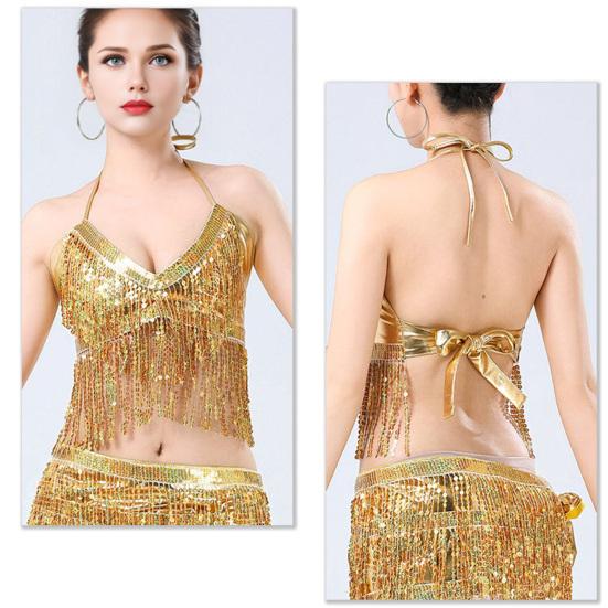 Women Sparkling Sequin Tops Belly Dance Fringe Costume Glitter Factor Party Sparkling Tops Festival Attire Carnival Outfit