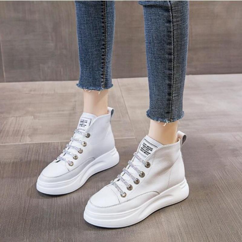 Fashion Spring Genuine Leather Women Autumn Sneakers High Top Vulcanized Shoes Ladies Casual Thick Bottom Winter Shoes Skate Female