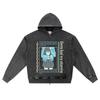 DTG Print Knitted Denim Zip-Up Hoodie Anime Streetwear 32 Brother Print Zipper Hoodies  