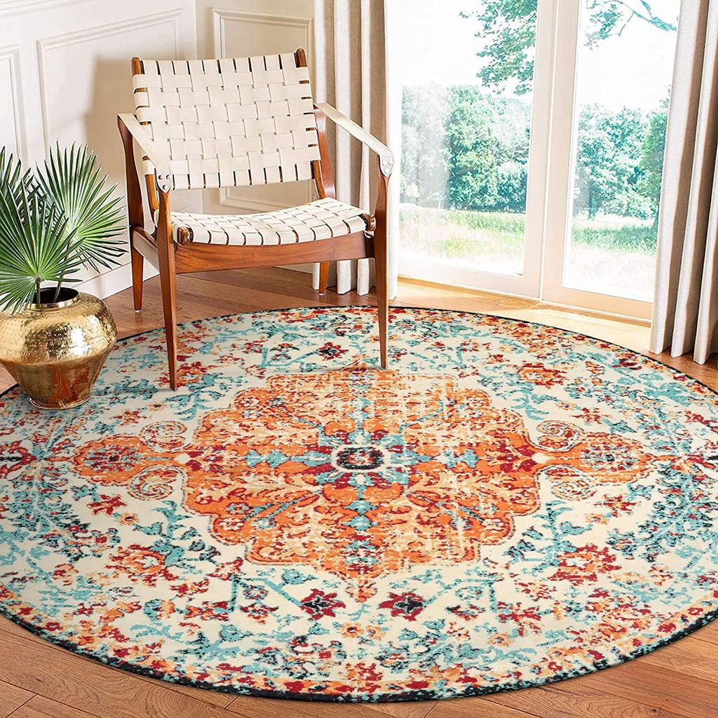 Bohemian Ethnic Round Carpet - Retro Style for Bedroom, Living Room, and Tent