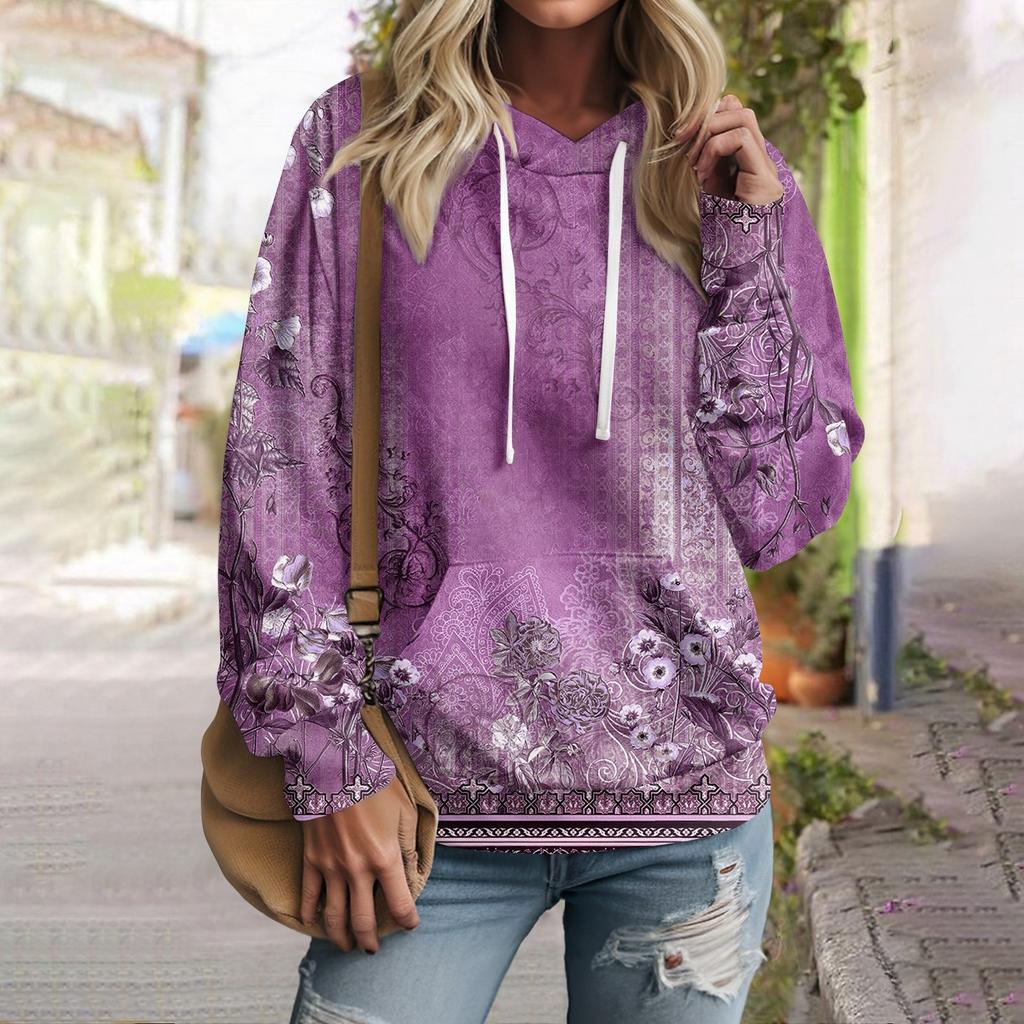 Women's Fall And Winter Printed Pullover Hooded Sweatshirt Long Sleeve Fashion Sweatshirt